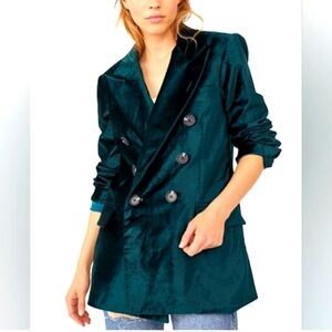 Free People Ashby velvet women's blazer in jade size S oversized